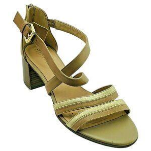 Geox Womens Leather Strappy Heeled Sandals With Back Zipper Closure Brown Size 4